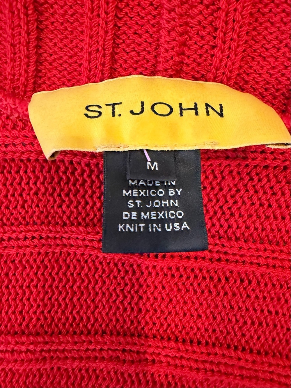 St. John Cardigan Knit Shawl Collar Short Sleeve Tie Front Ribbed Red Med Luxury - Picture 6 of 8